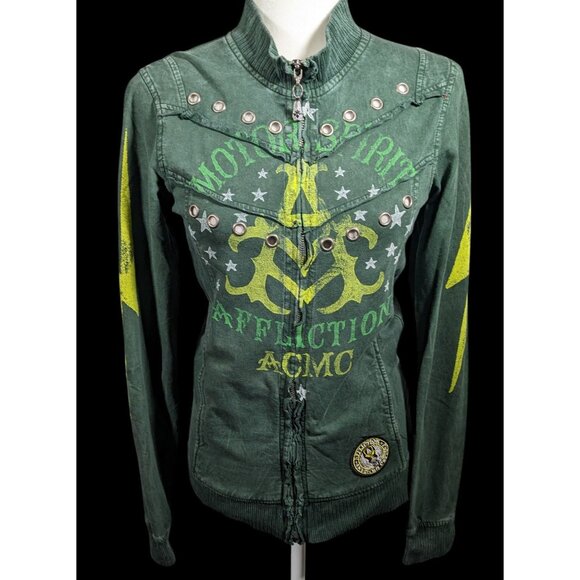 Affliction Gothic American Customs Motor Club Green Jacket - Picture 1 of 13
